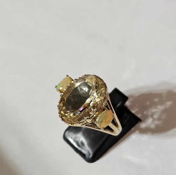 Natural Yellow Laboradite with Opal Accents Sterling Silver Ring Sz 7